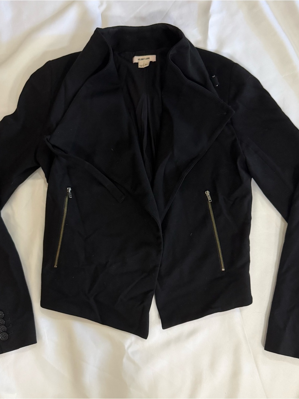 Helmut Lang Black Zip-Front Draped Blazer: D1